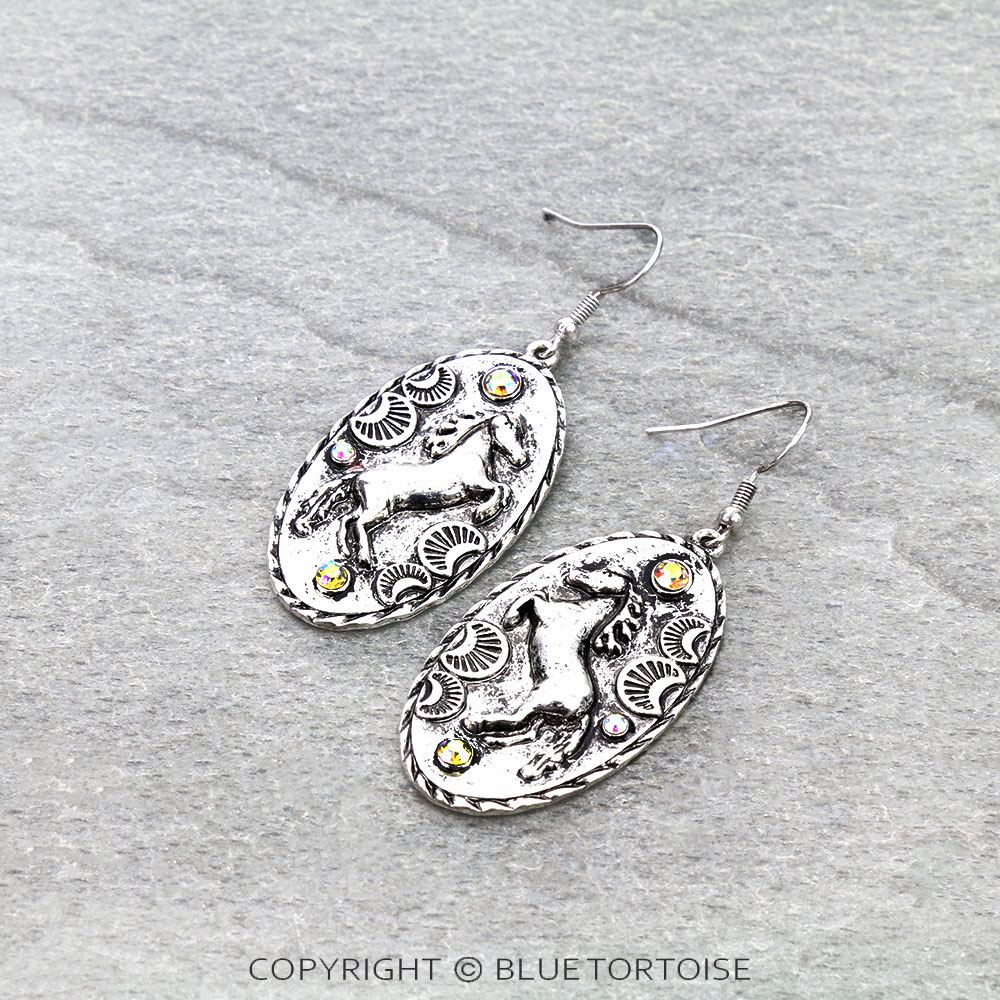 Western Horse Theme with Twisted Texture Dangle Earrings