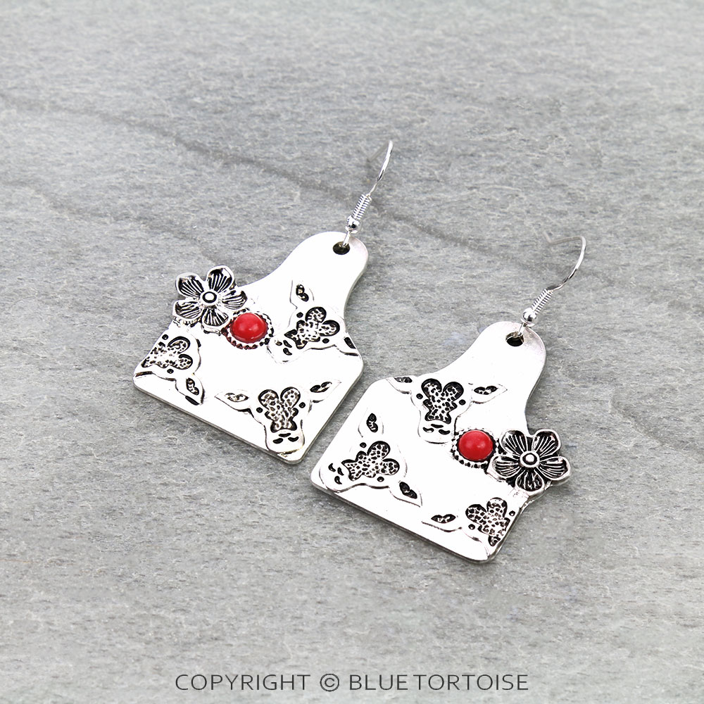 Western Cow Ear Tag Dangle Earrings