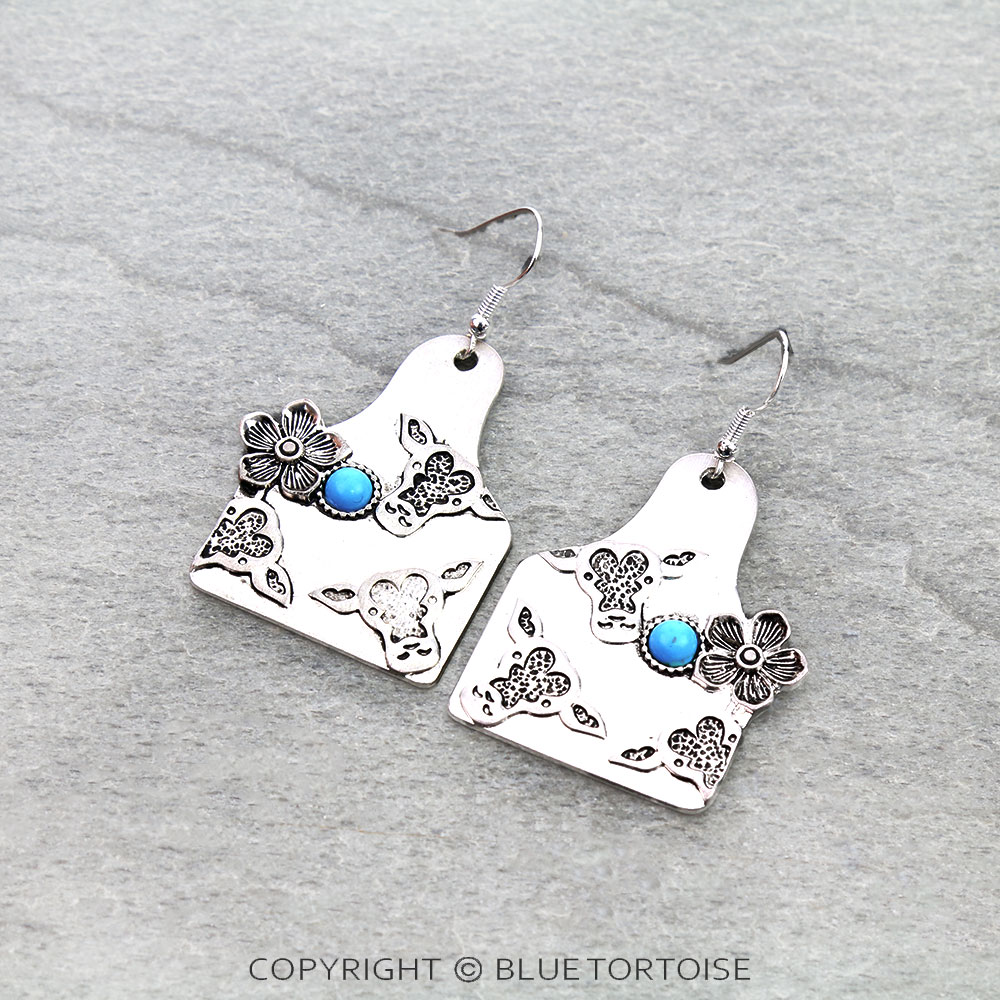 Western Cow Ear Tag Dangle Earrings