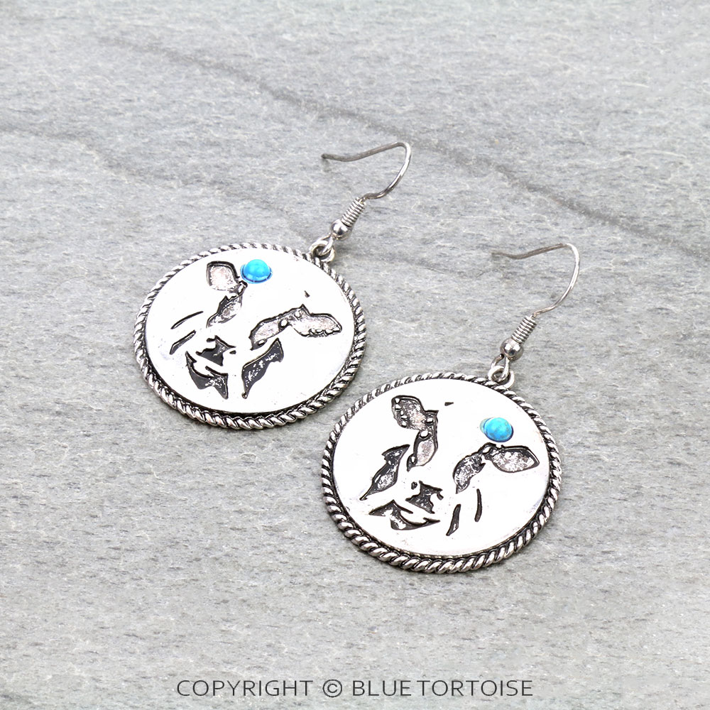 Western Round Cow Dangle Earrings