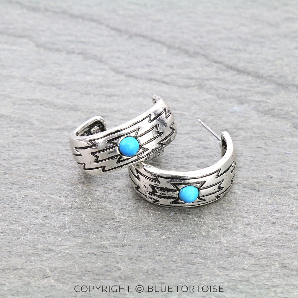 Western Aztec Texture Hoop Earrings