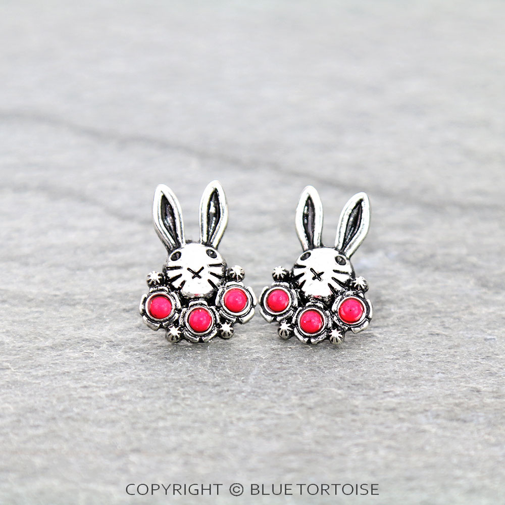 Easter Bunny with Stone Stud Earrings