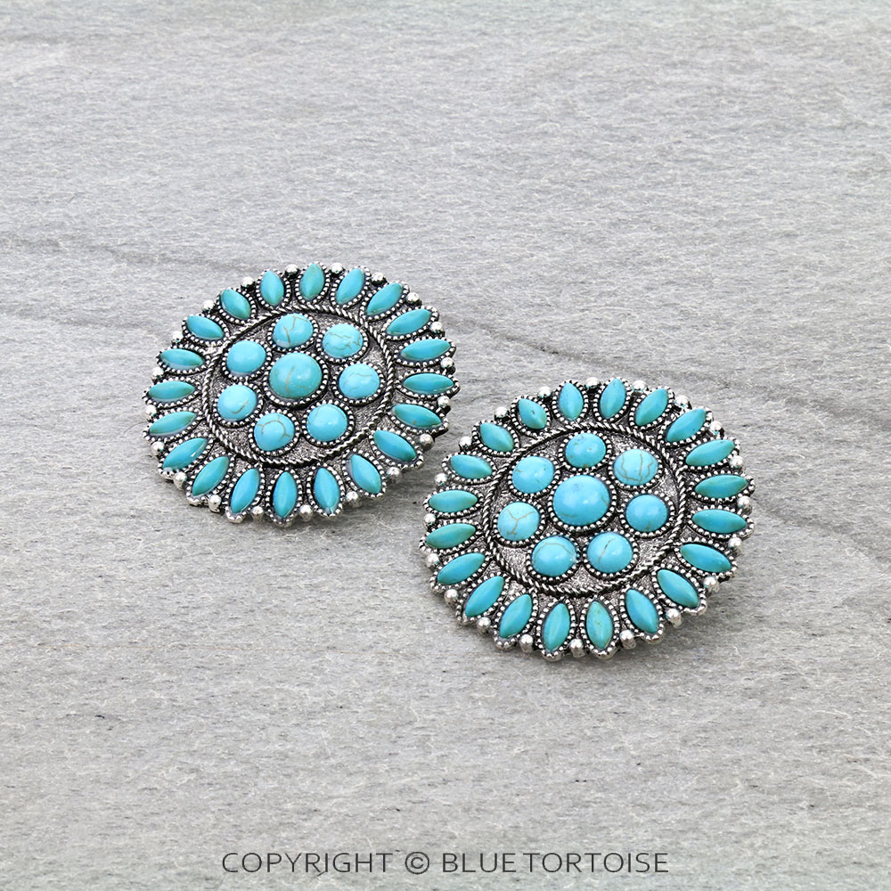 Western Concho Stone Stud Earrings