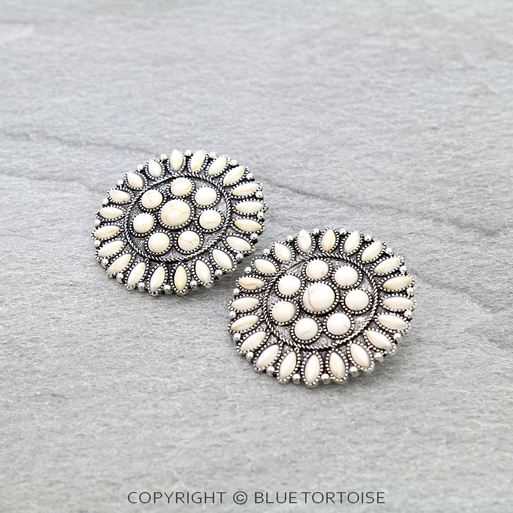 Western Concho Stone Stud Earrings