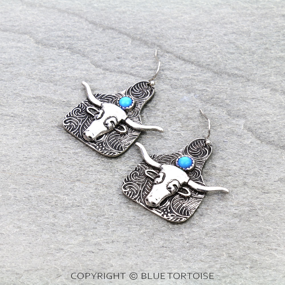 Western Steer Cow Head Ear Tag Dangle Earrings