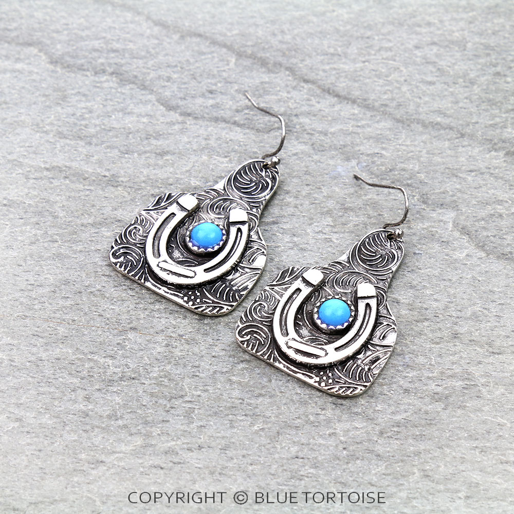 Western Horseshoe Ear Tag Dangle Earrings