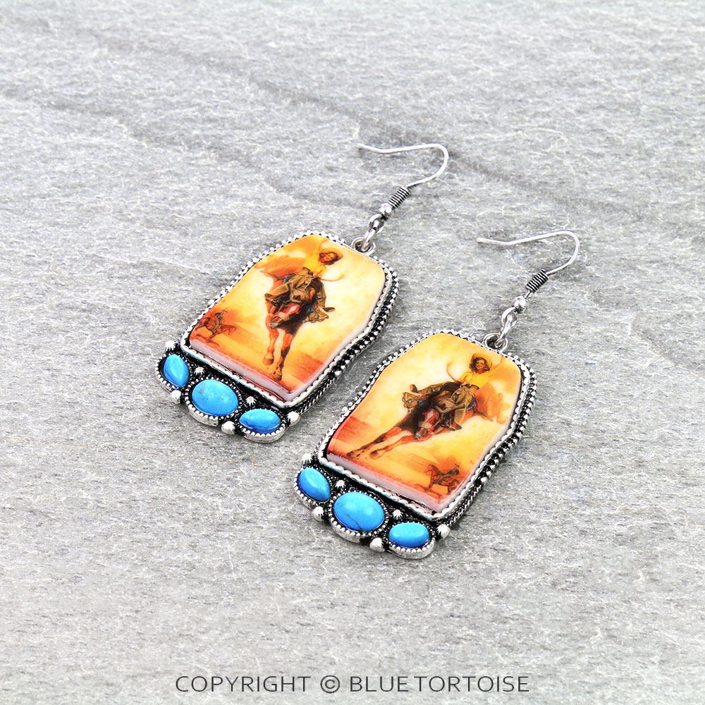 Western Cowgirl Portrait Dangle Earrings