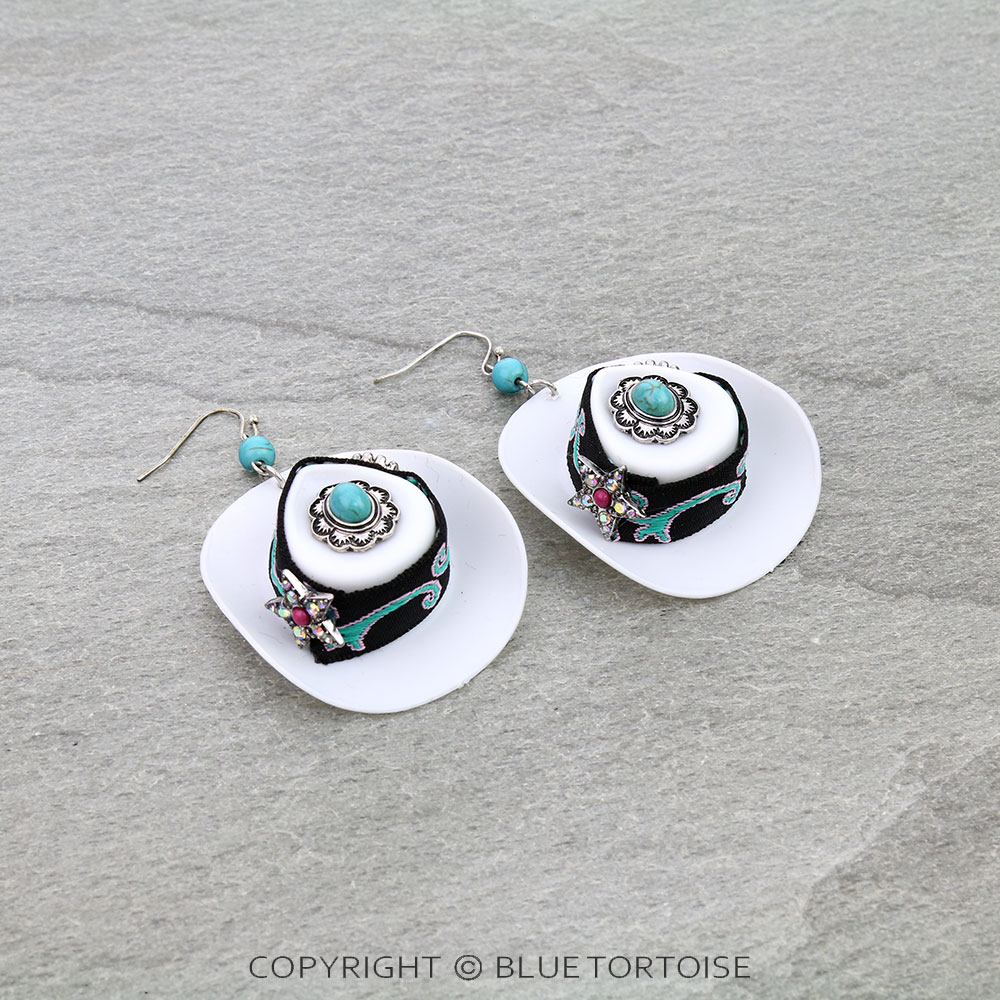 3D Star Cowboy Hat Dangle Earrings - Image 2