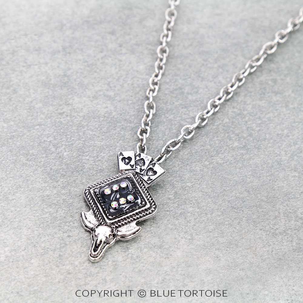 The Luck of the Draw Dice with Steer Skull Pendant Necklace