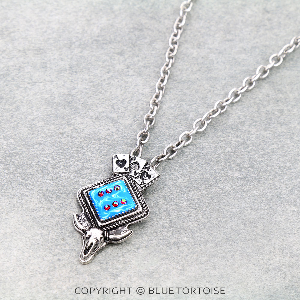 The Luck of the Draw Dice with Steer Skull Pendant Necklace