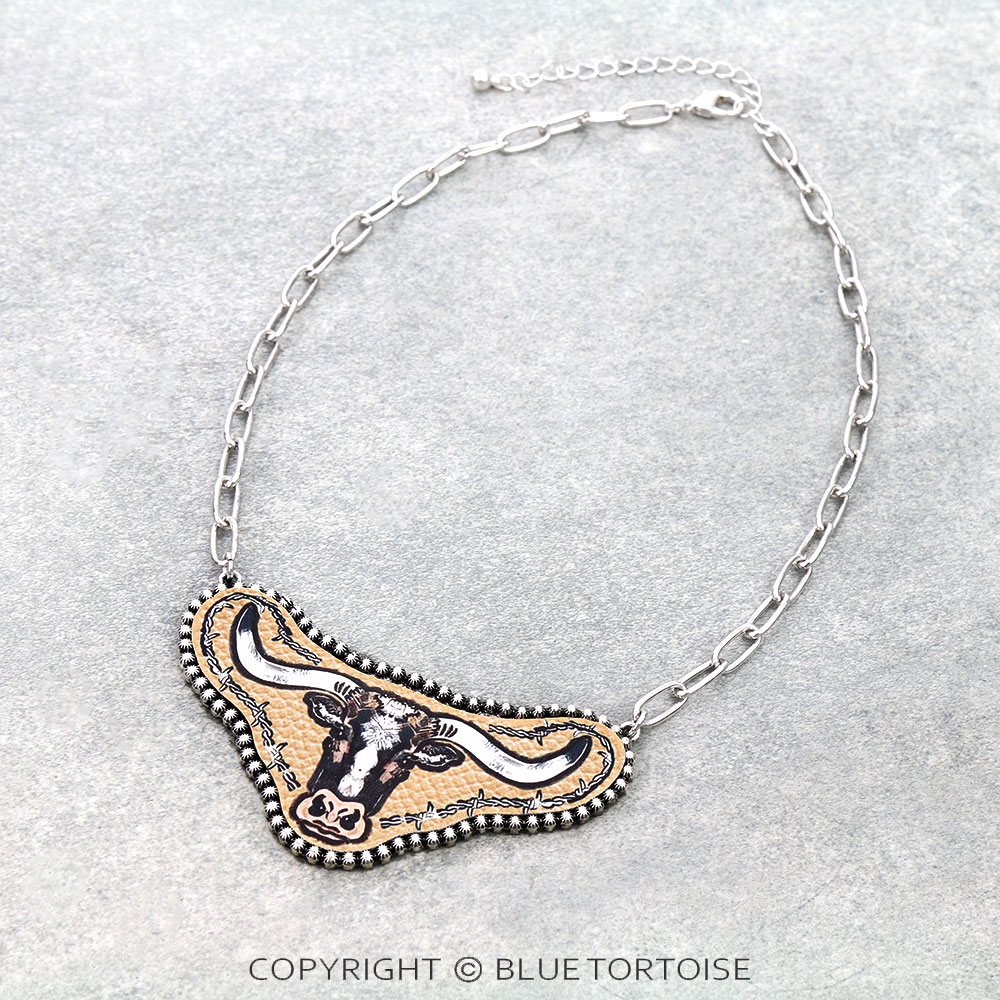 Western Longhorn Cattle Leather Necklace