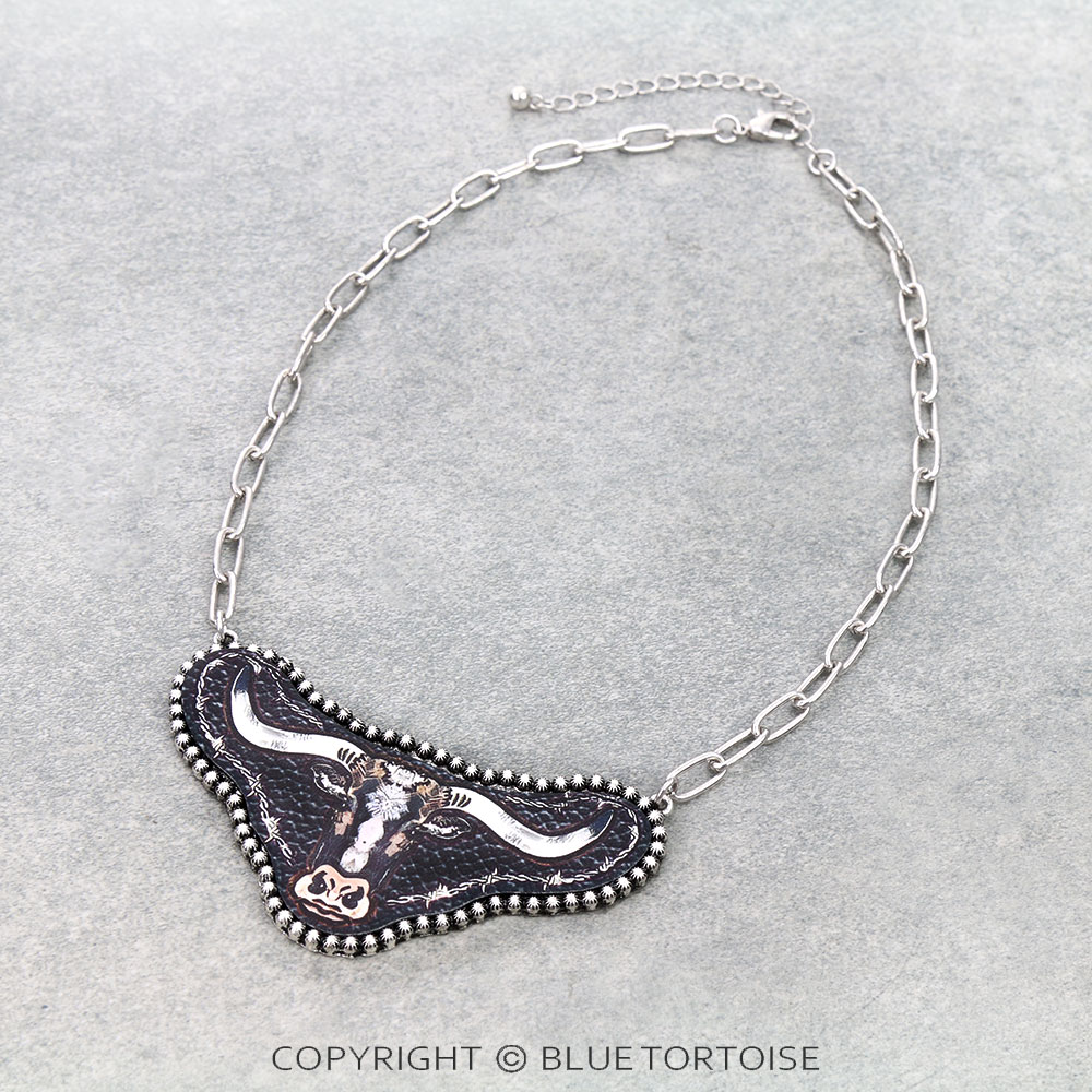 Western Longhorn Cattle Leather Necklace