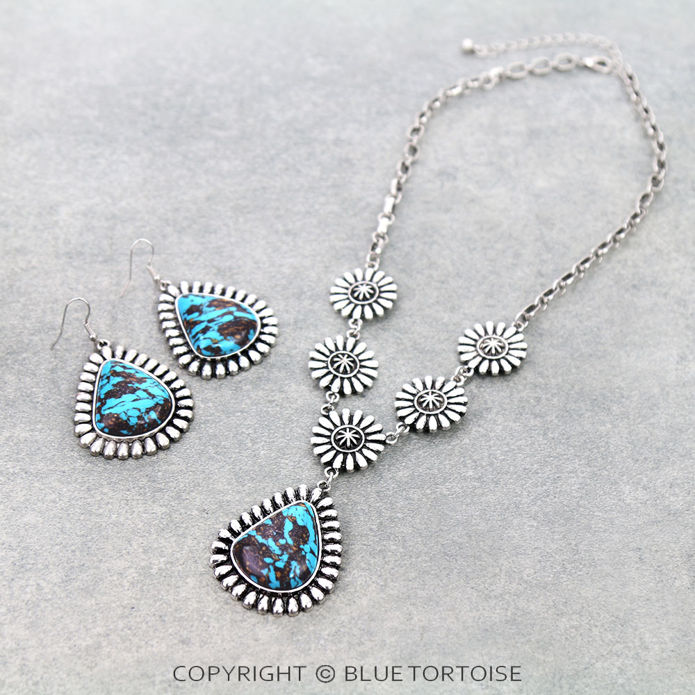 Western Concho Stone Necklace Set