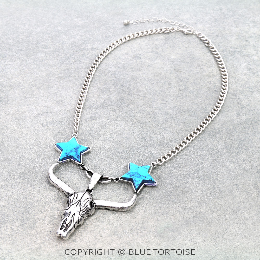 Steer Skull with Star Stone Necklace
