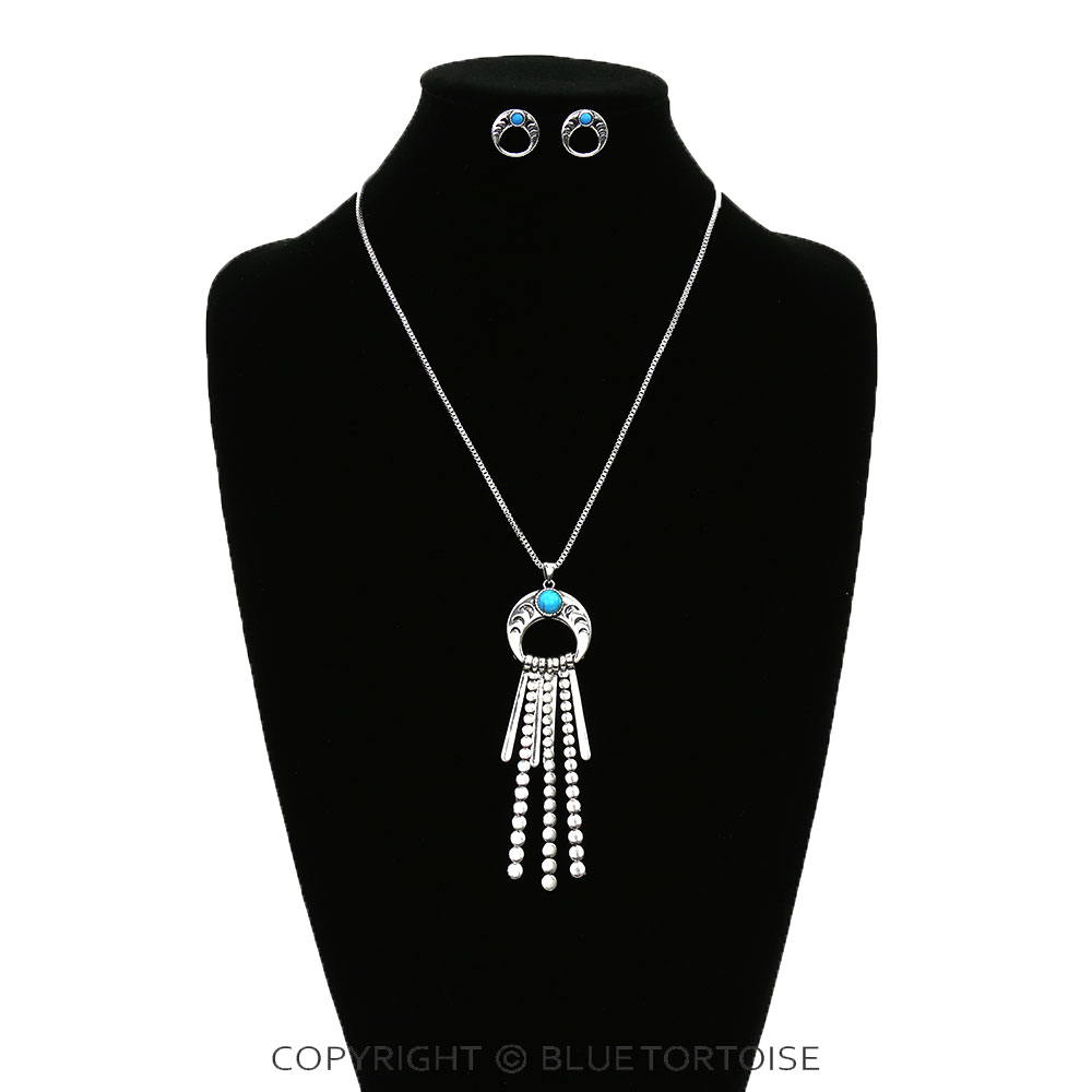 Western Squash Blossom Crescent Moon Pendant Necklace Set - Image 2