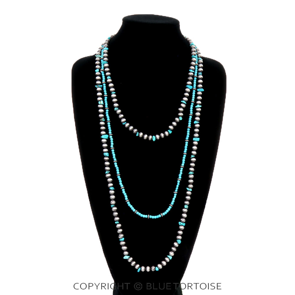 2 Row Navajo Style Pearl & Stone Necklace - Image 2