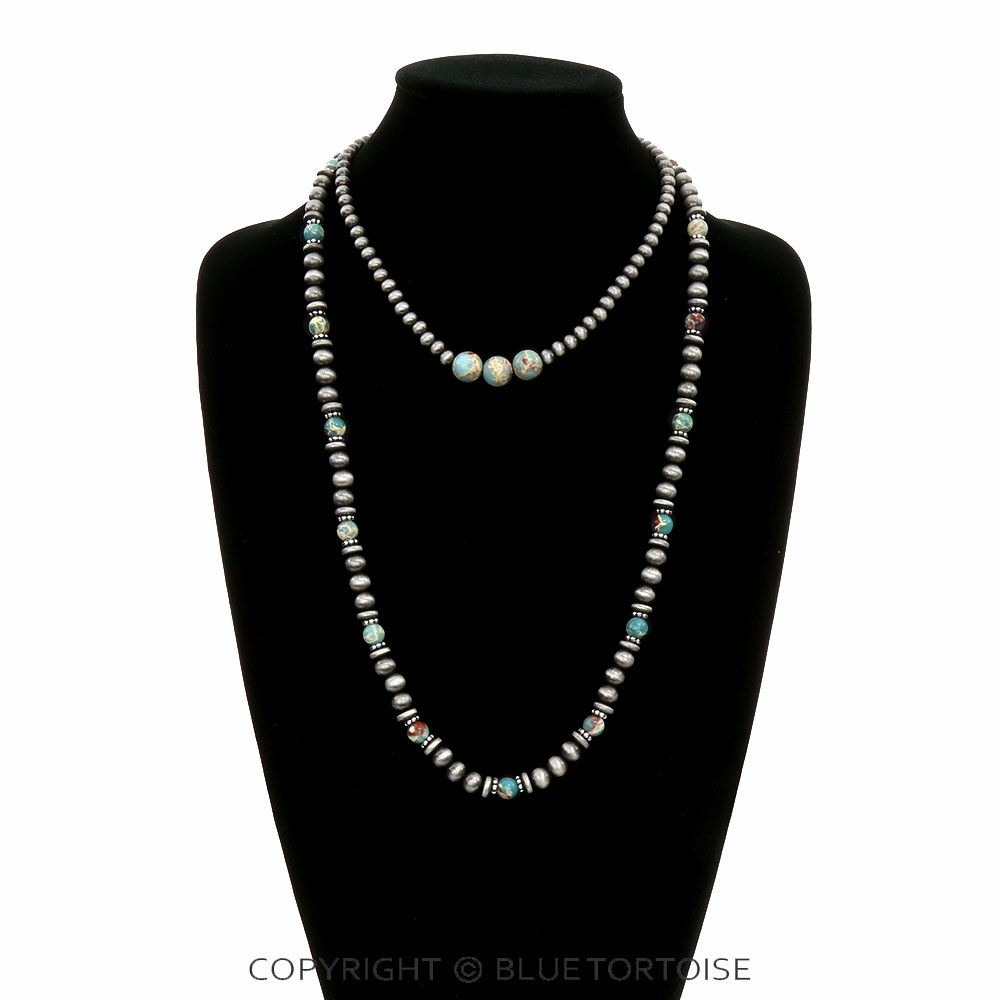 2 Row Navajo Style Pearl & Bead Necklace - Image 2