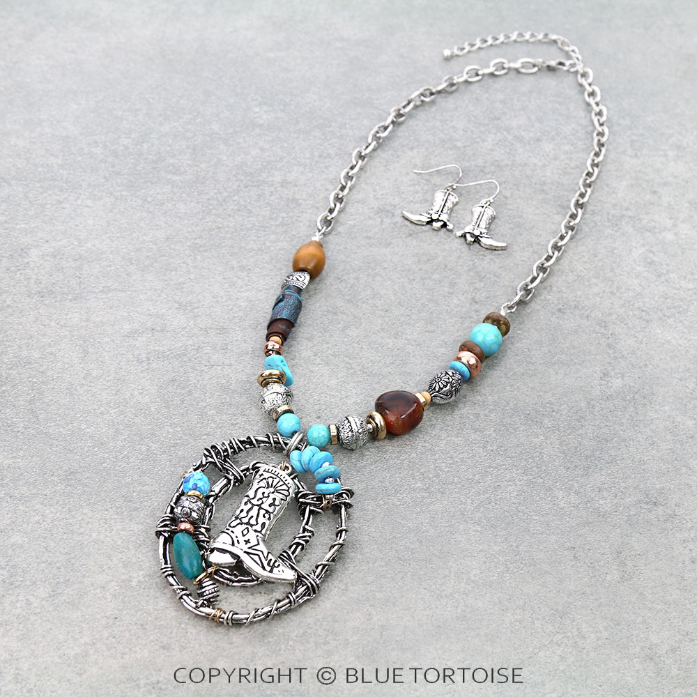 Western Boot Pendant Necklace Set