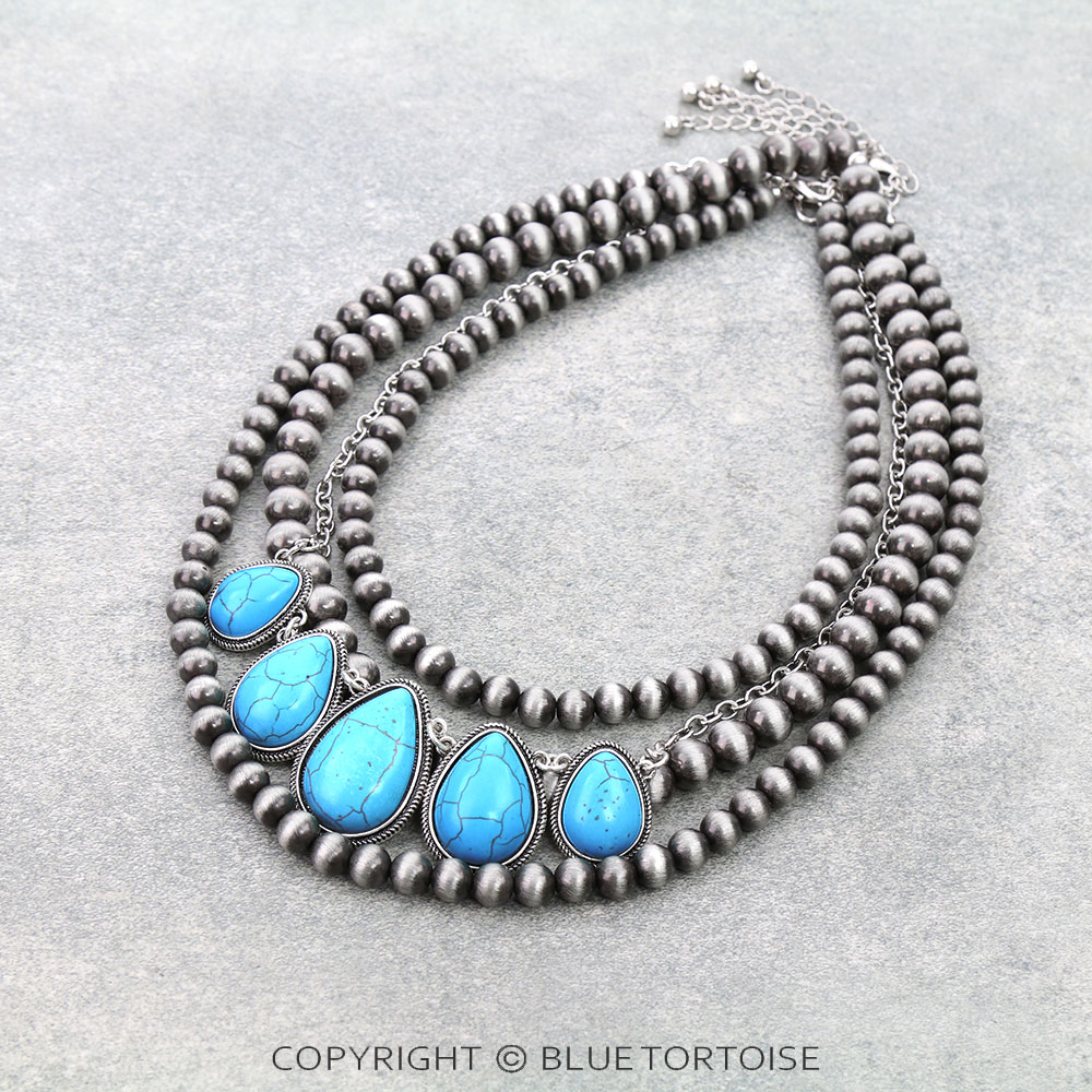 4 Layered Navajo Style Pearl & Stone Necklace