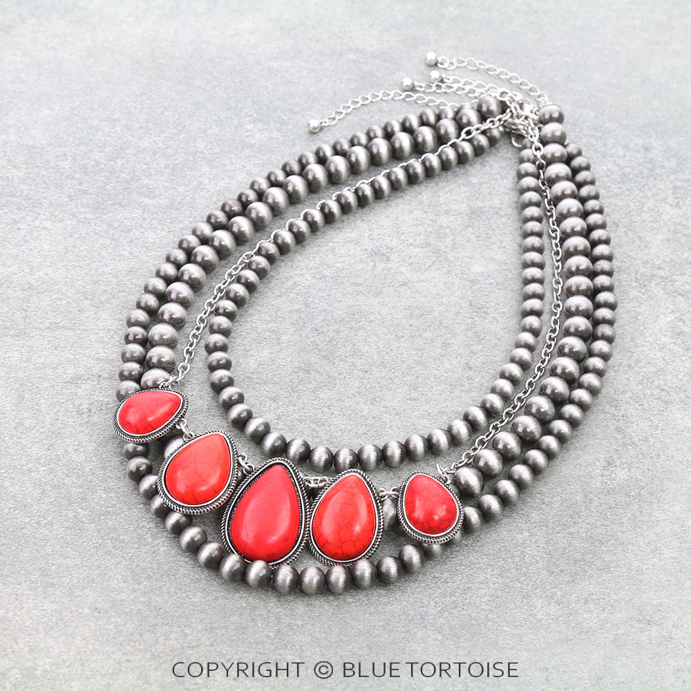 4 Layered Navajo Style Pearl & Stone Necklace