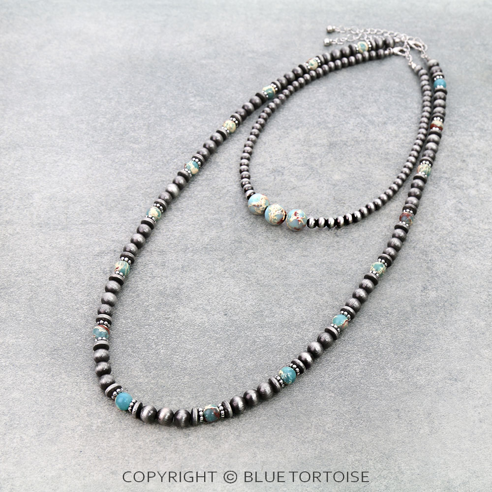 2 Row Navajo Style Pearl & Bead Necklace