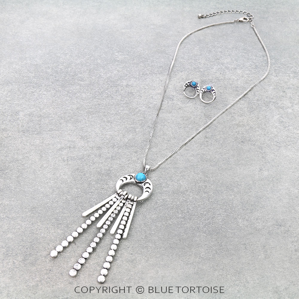 Western Squash Blossom Crescent Moon Pendant Necklace Set