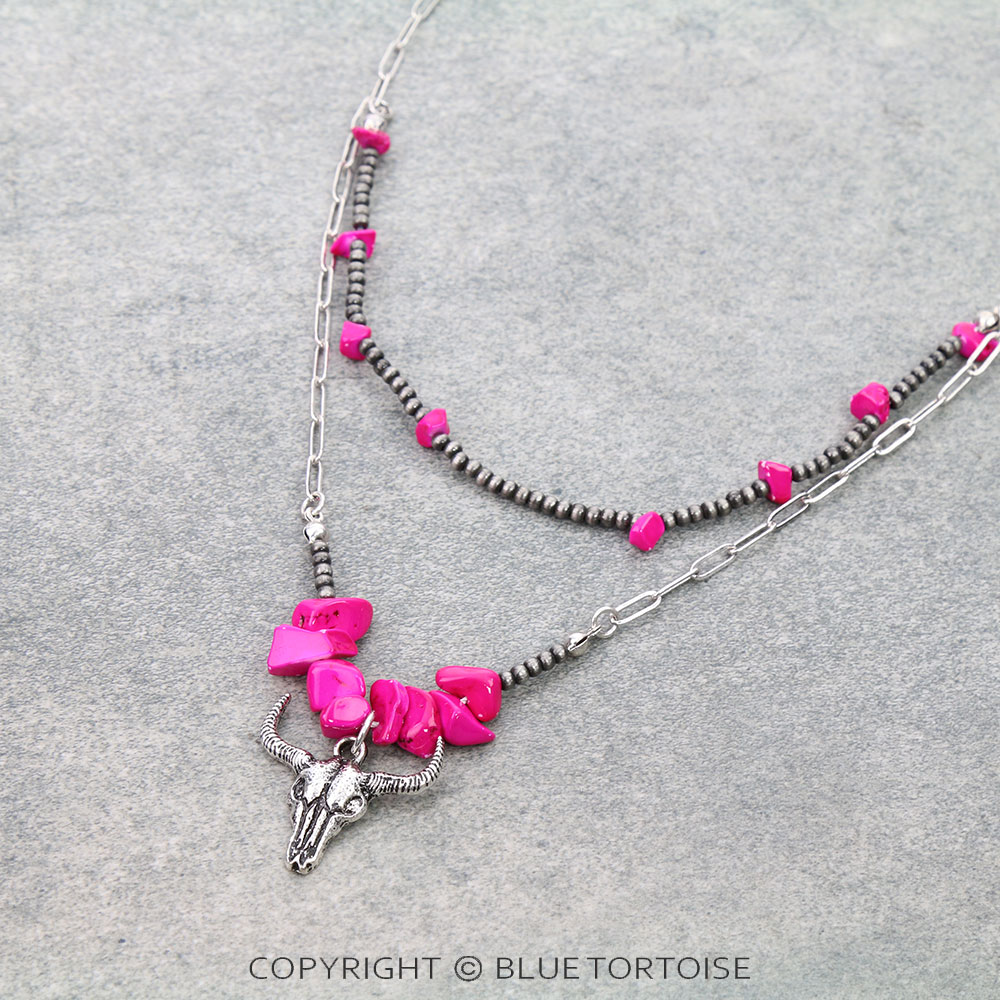 2 Layered Western Steer Skull Pendant Necklace - Image 3