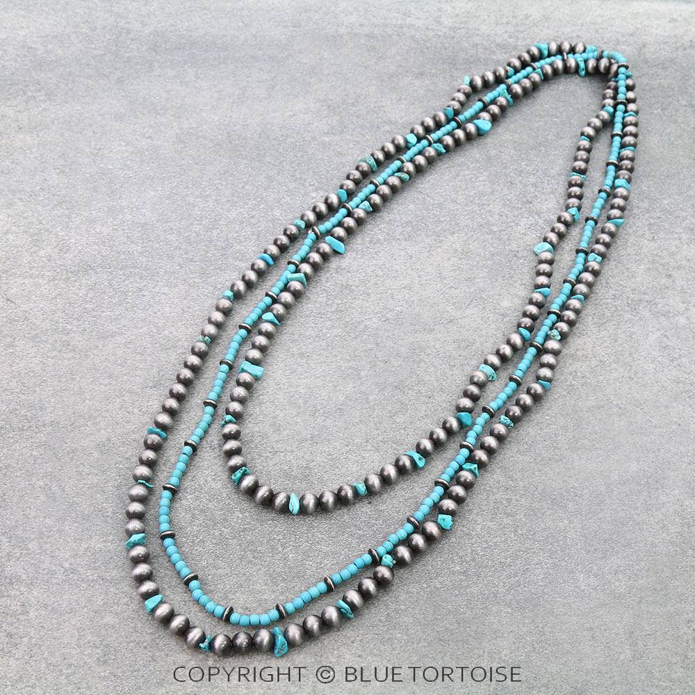 2 Row Navajo Style Pearl & Stone Necklace - Image 3