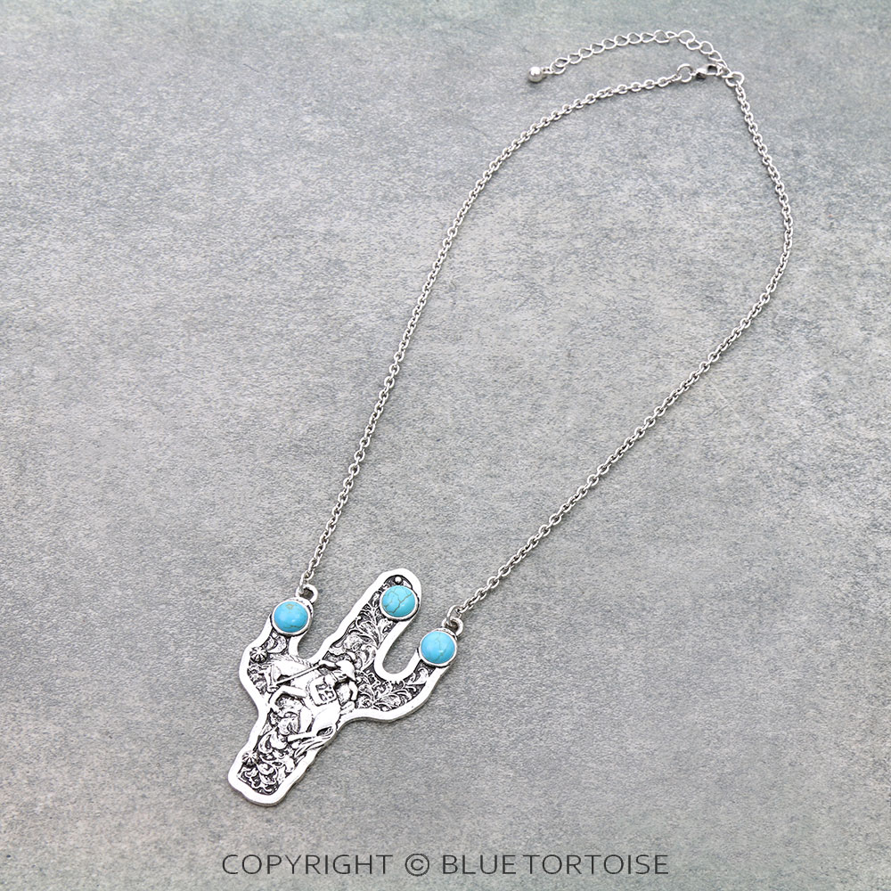 Western Cactus Pendant Necklace