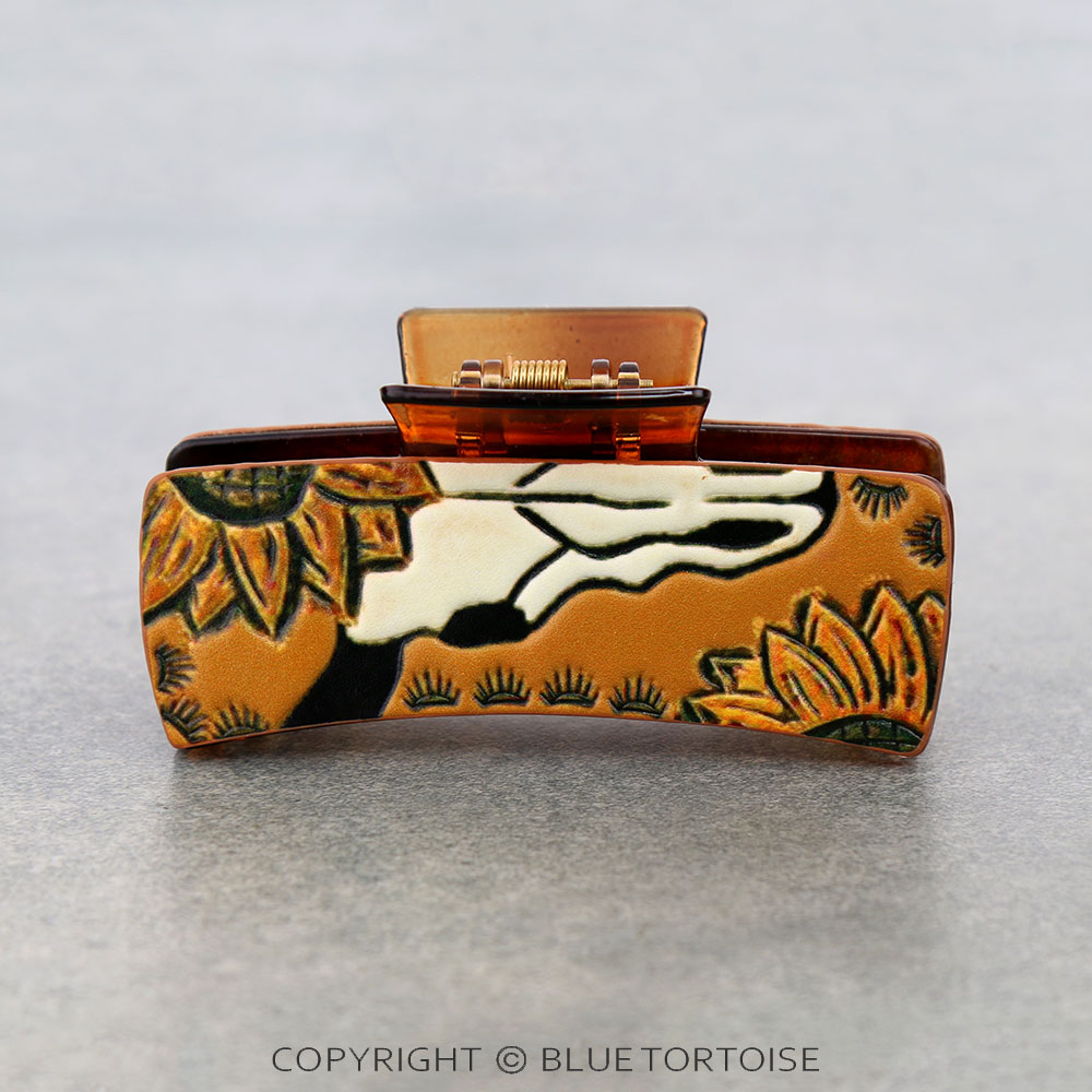 Large Western Sunflower Steer Skull Hair Claw Clip - Image 2
