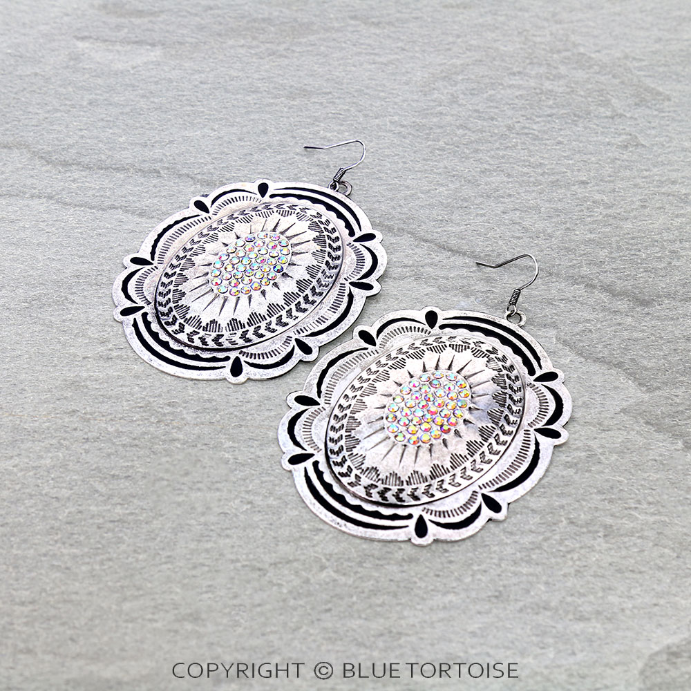 Western Concho Stone Dangle Earrings