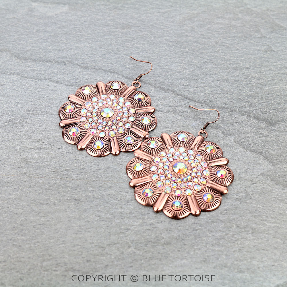 Western Concho Stone Dangle Earrings