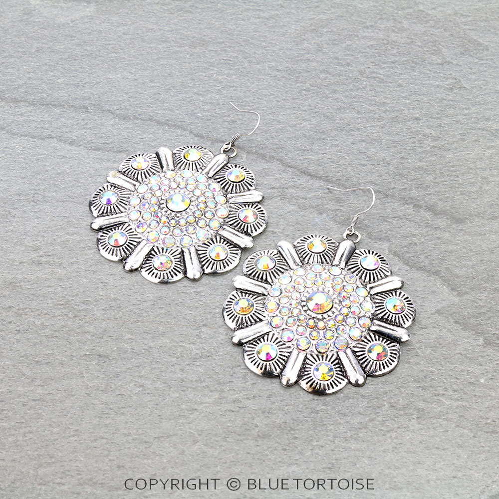 Western Concho Stone Dangle Earrings