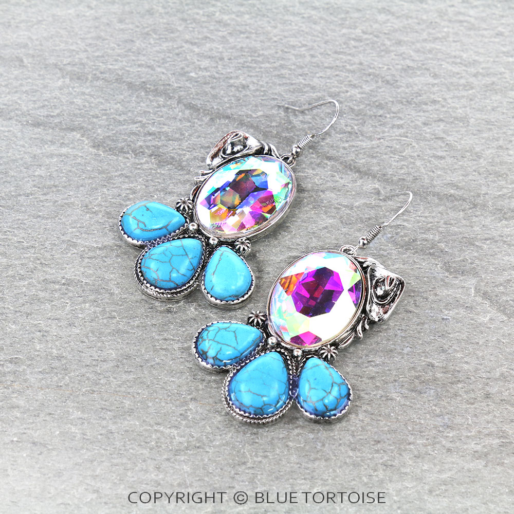 Western Cowboy Hat with Stone Dangle Earrings