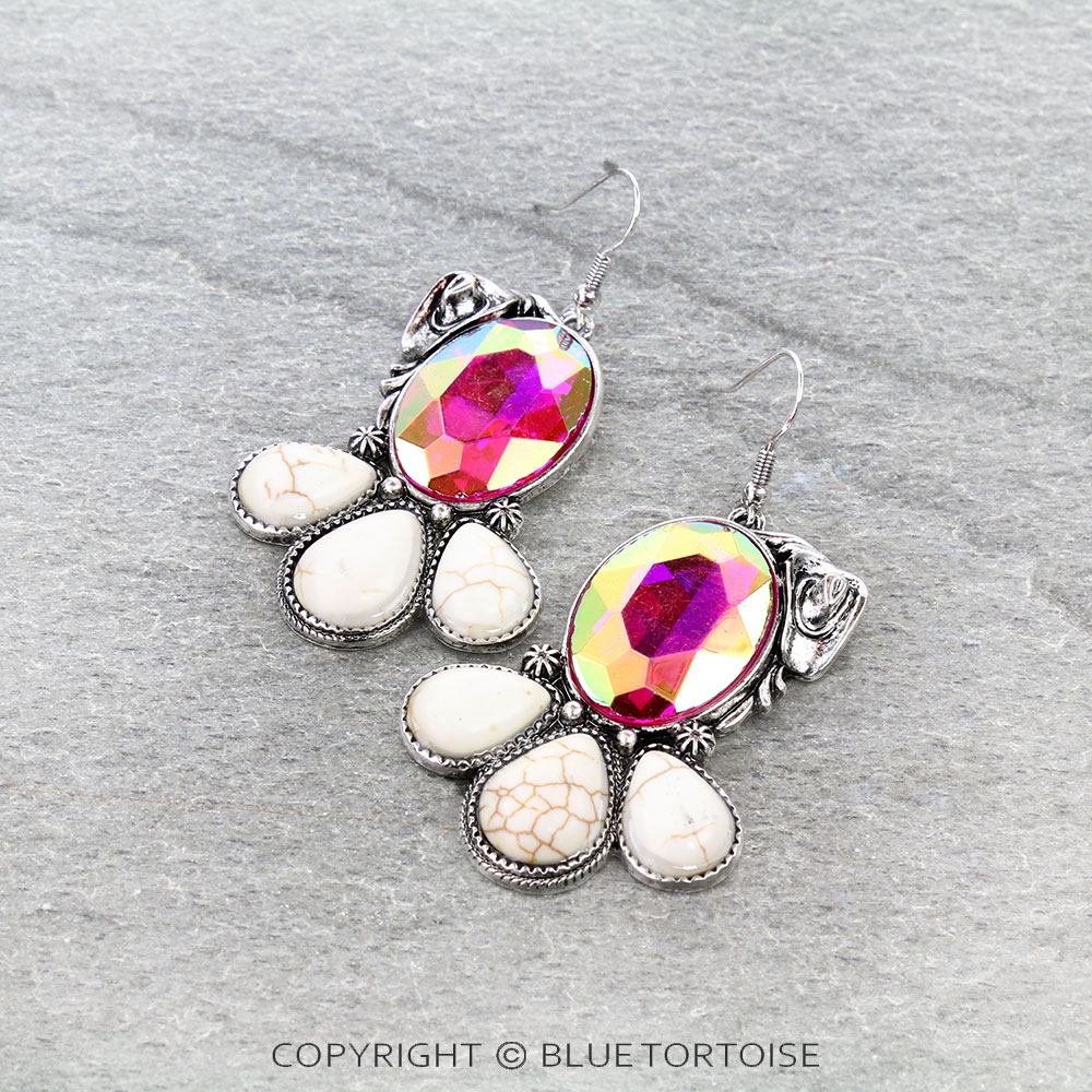 Western Cowboy Hat with Stone Dangle Earrings