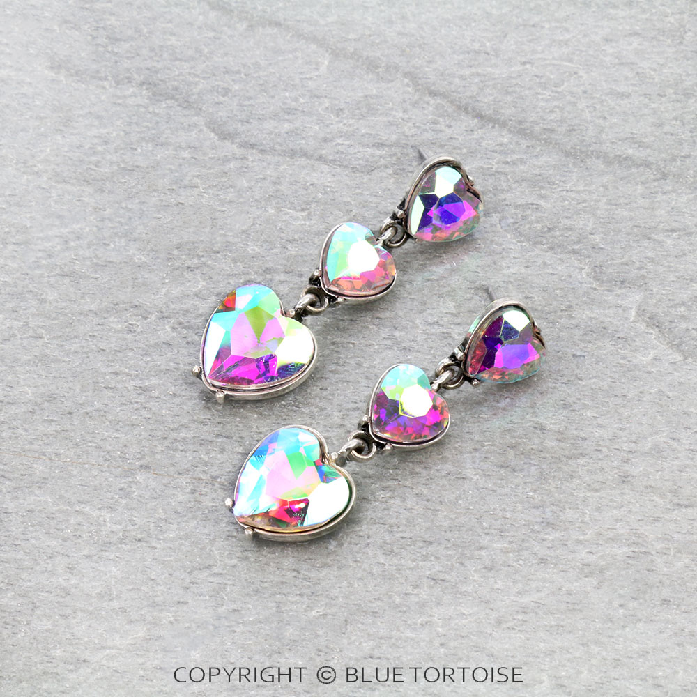 Heart Stone Drop Stud Earrings