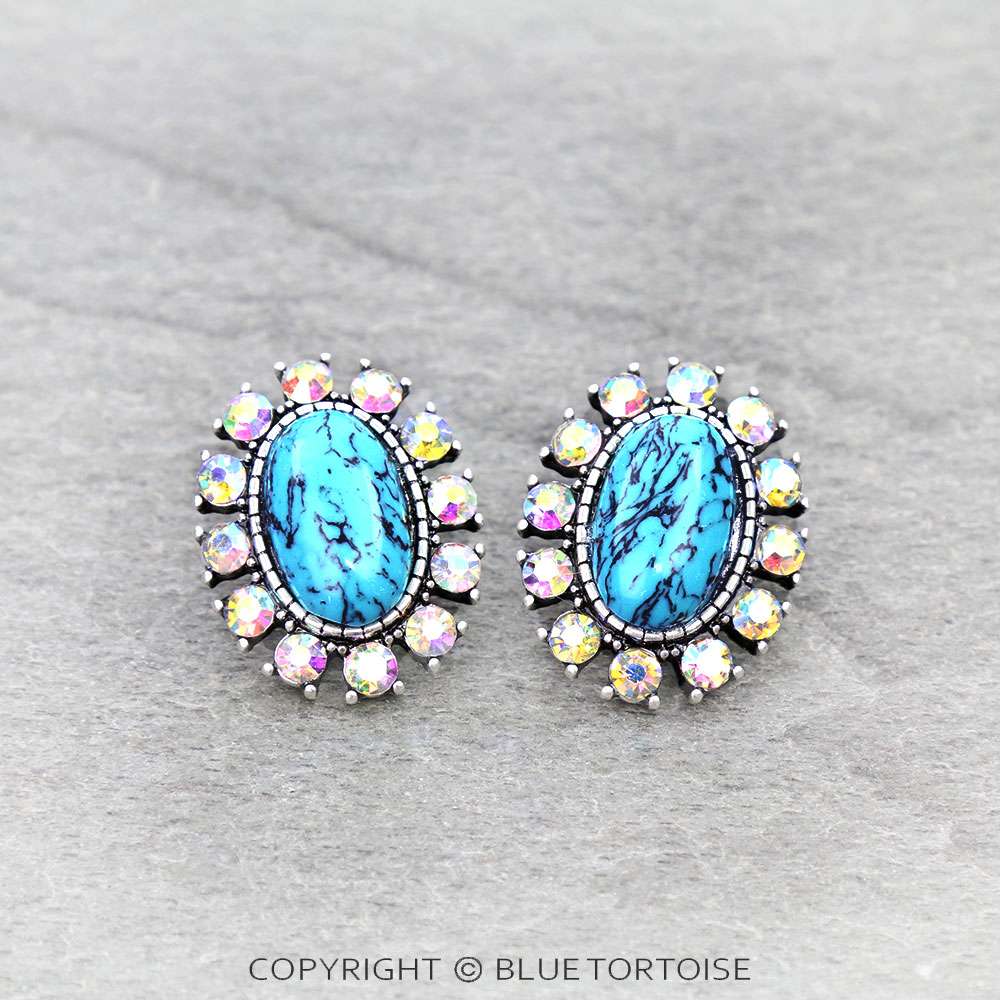 Western Concho Stone Stud Earrings