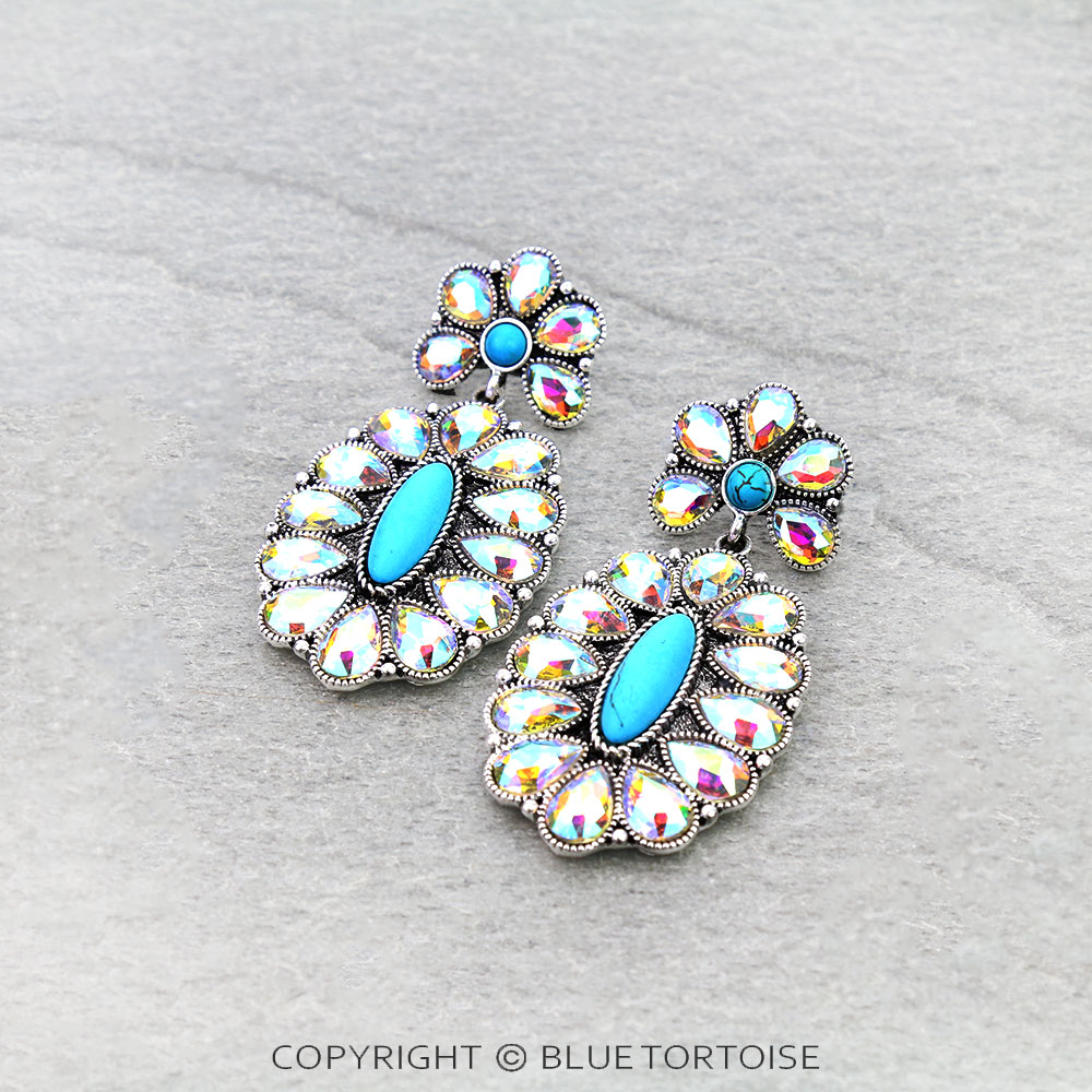 Western Oval Concho Stone Stud Earrings