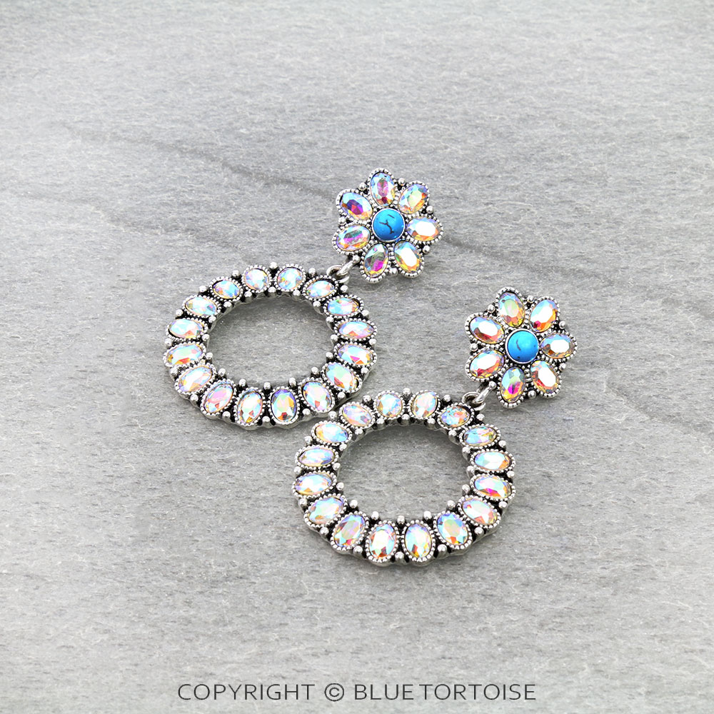 Western Round Concho Stone Stud Earrings