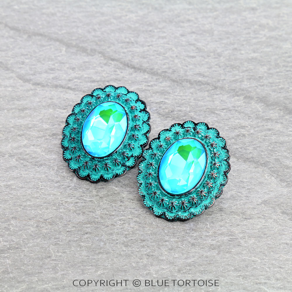 Western Concho Stone Stud Earrings