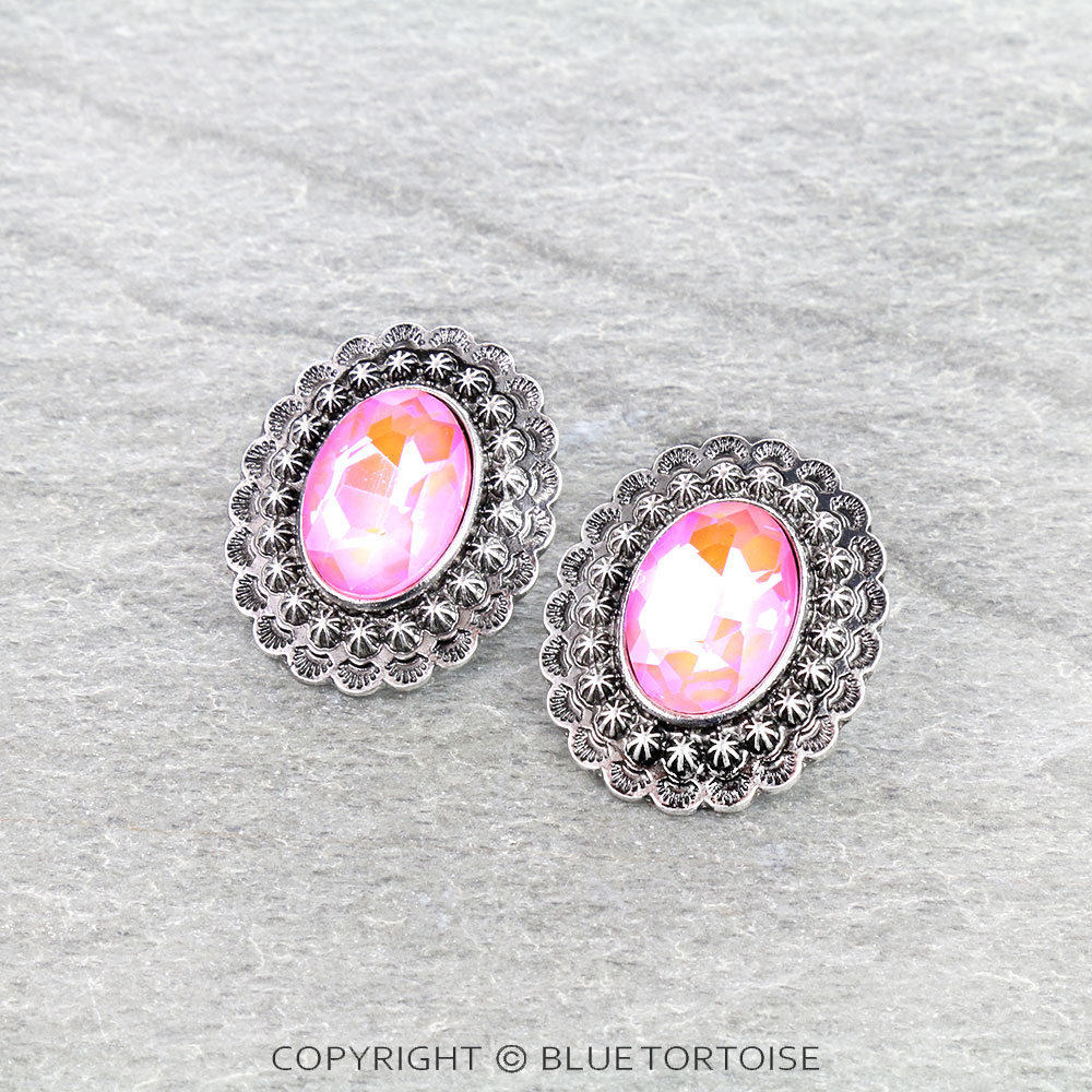 Western Concho Stone Stud Earrings