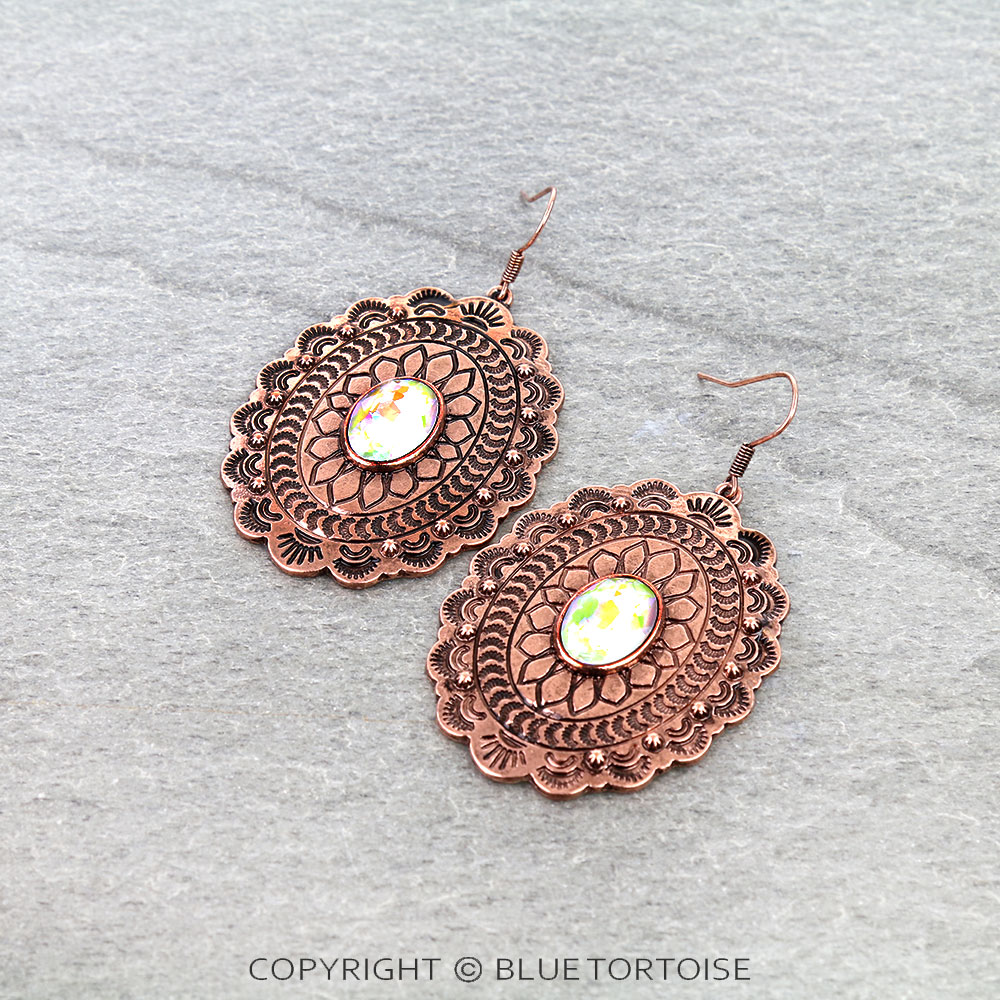 Western Concho Stone Dangle Earrings