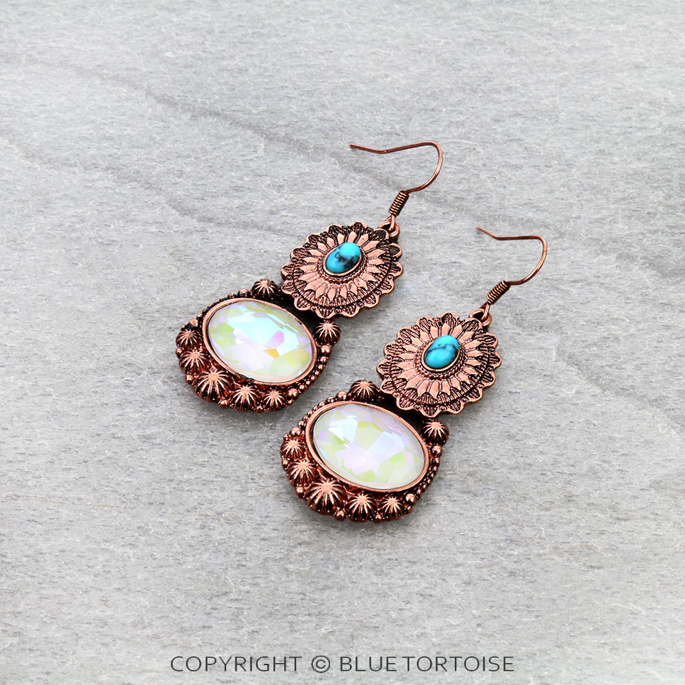 Western Concho Stone Dangle Earrings