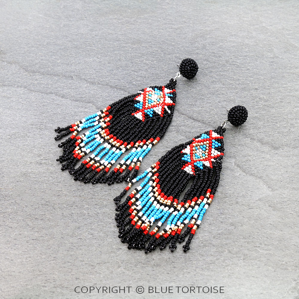 Seed Bead Fringe Stud Earrings