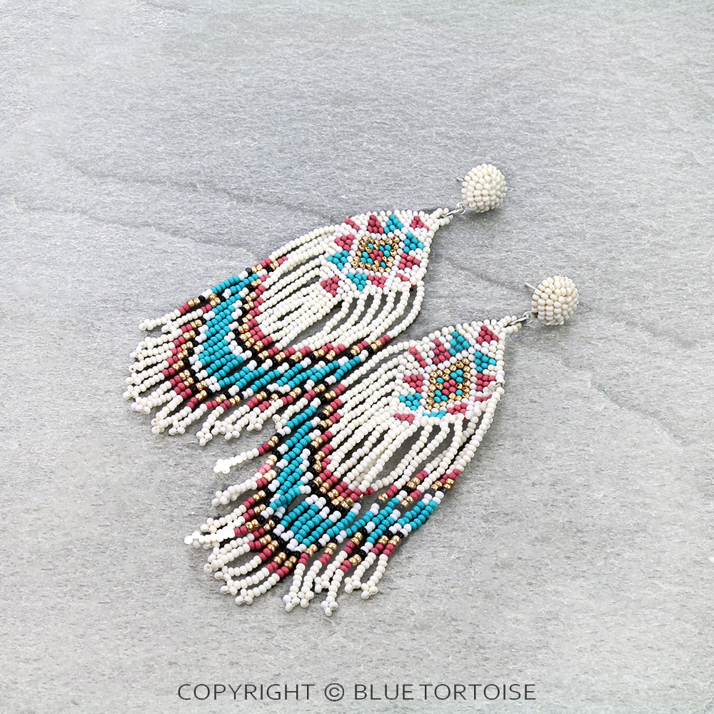 Seed Bead Fringe Stud Earrings
