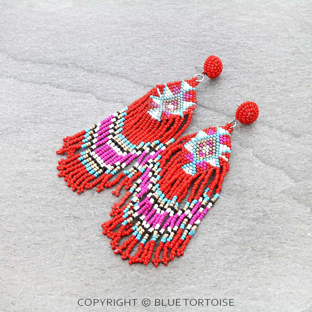 Seed Bead Fringe Stud Earrings