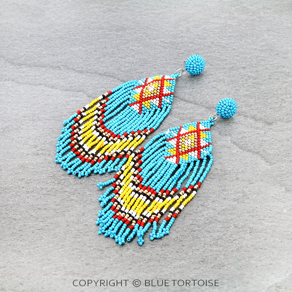 Seed Bead Fringe Stud Earrings