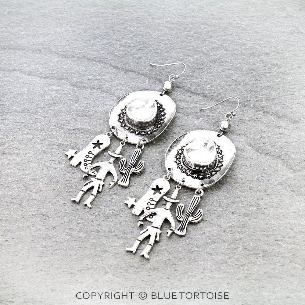 Western Cowboy Hat with Cowboy Dangle Earrings
