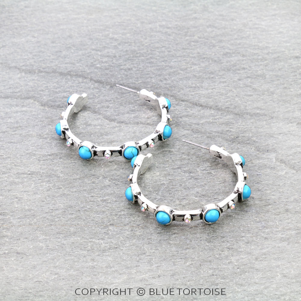Western Style Stone Hoop Earrings