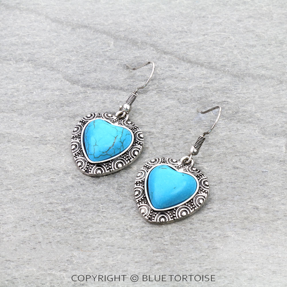 Western Heart Stone Dangle Earrings
